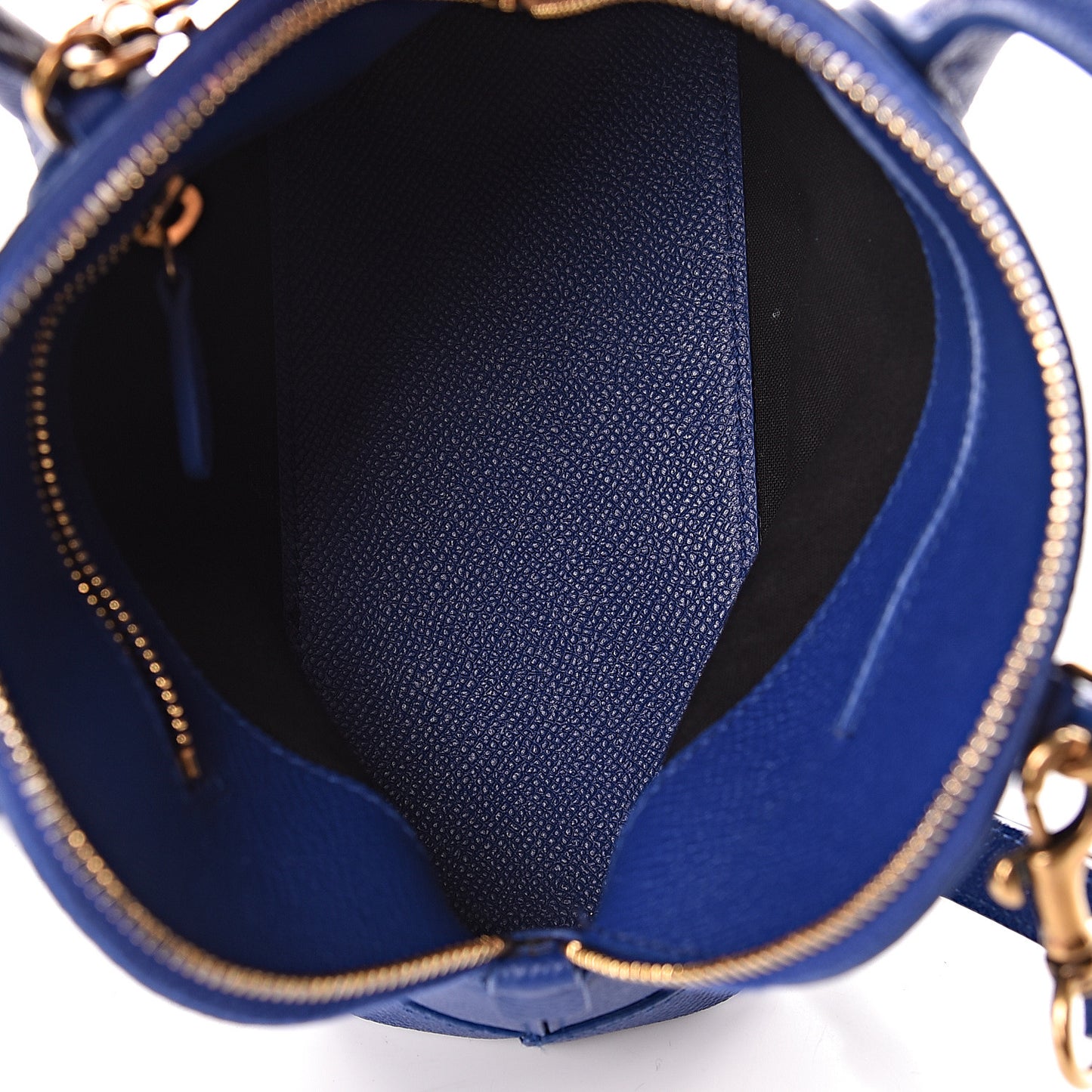 Signature Grained Calfskin Logo XXS Ville Top Handle Bag Bleu Roi White