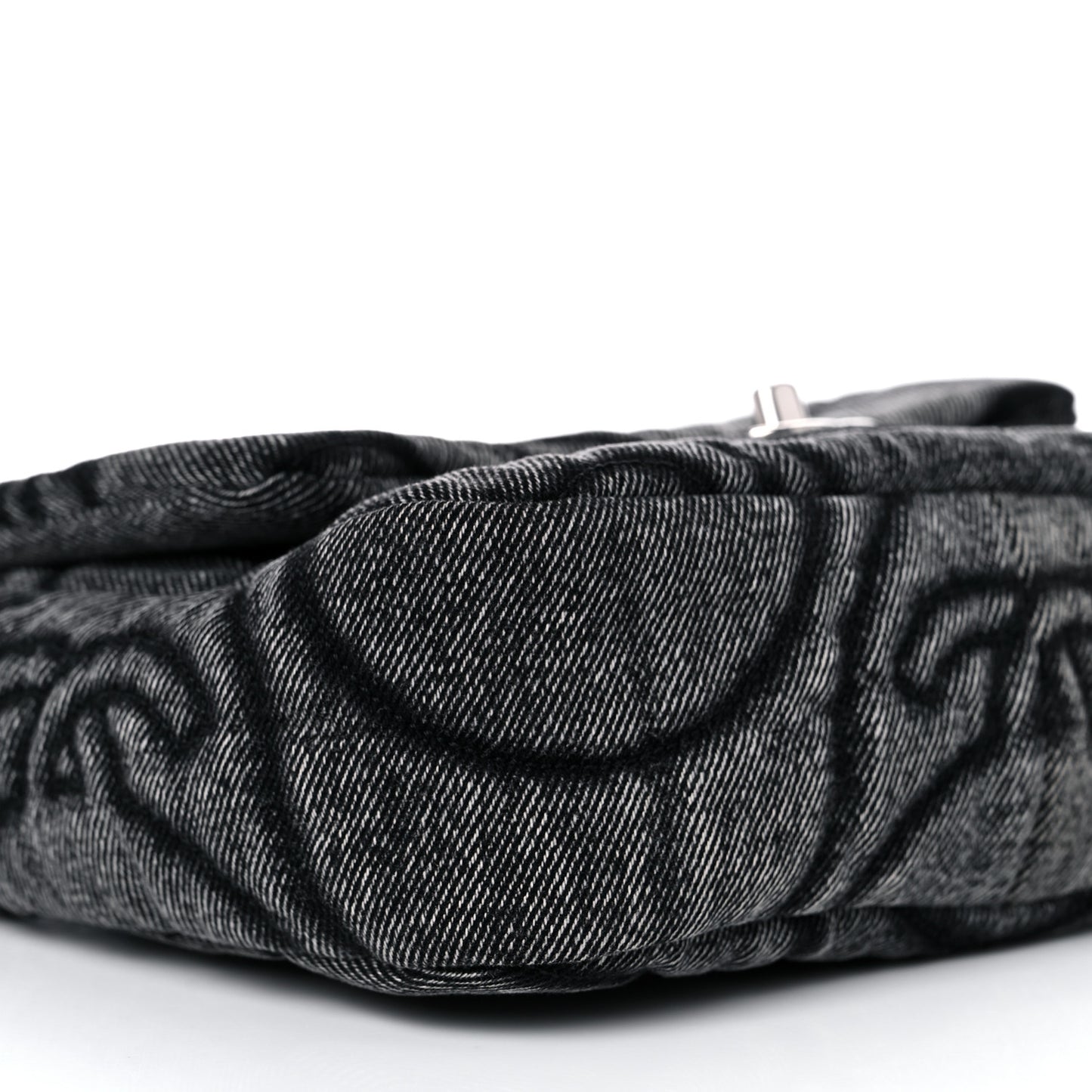 Denim Embossed CC Logo Print Mini Single Flap Black