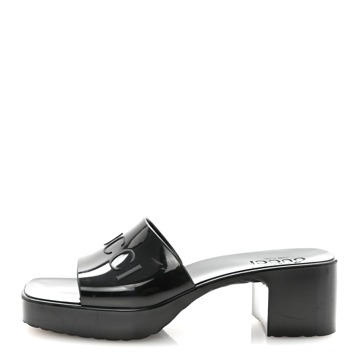 Rubber Gucci Logo Womens Platform 20/60mm Slide Sandals 37 Black