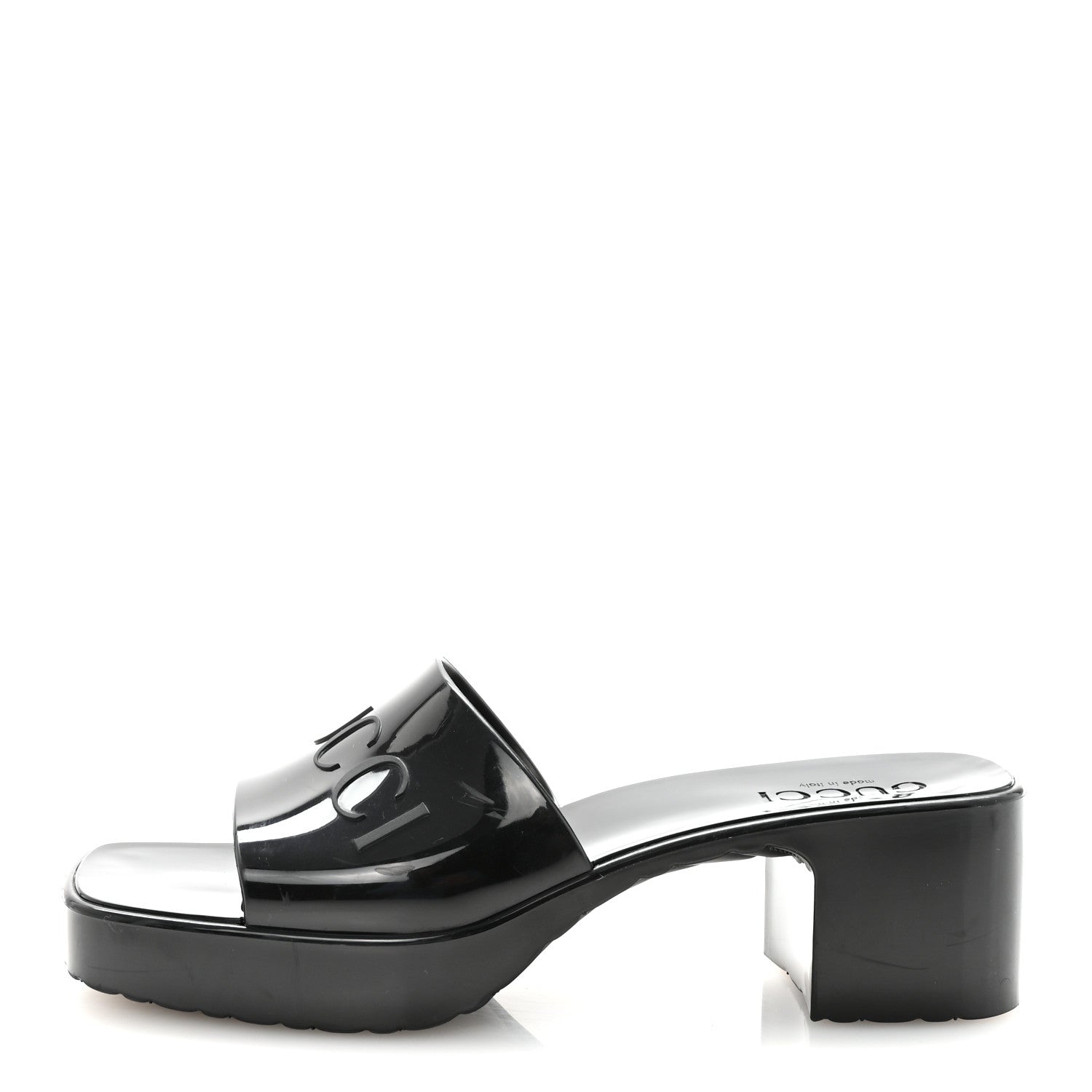 Gucci Rubber Gucci Logo Womens Platform 20/60mm Slide Sandals 37 Black 1 of 10