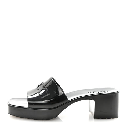 Gucci Rubber Gucci Logo Womens Platform 20/60mm Slide Sandals 37 Black 1 of 10