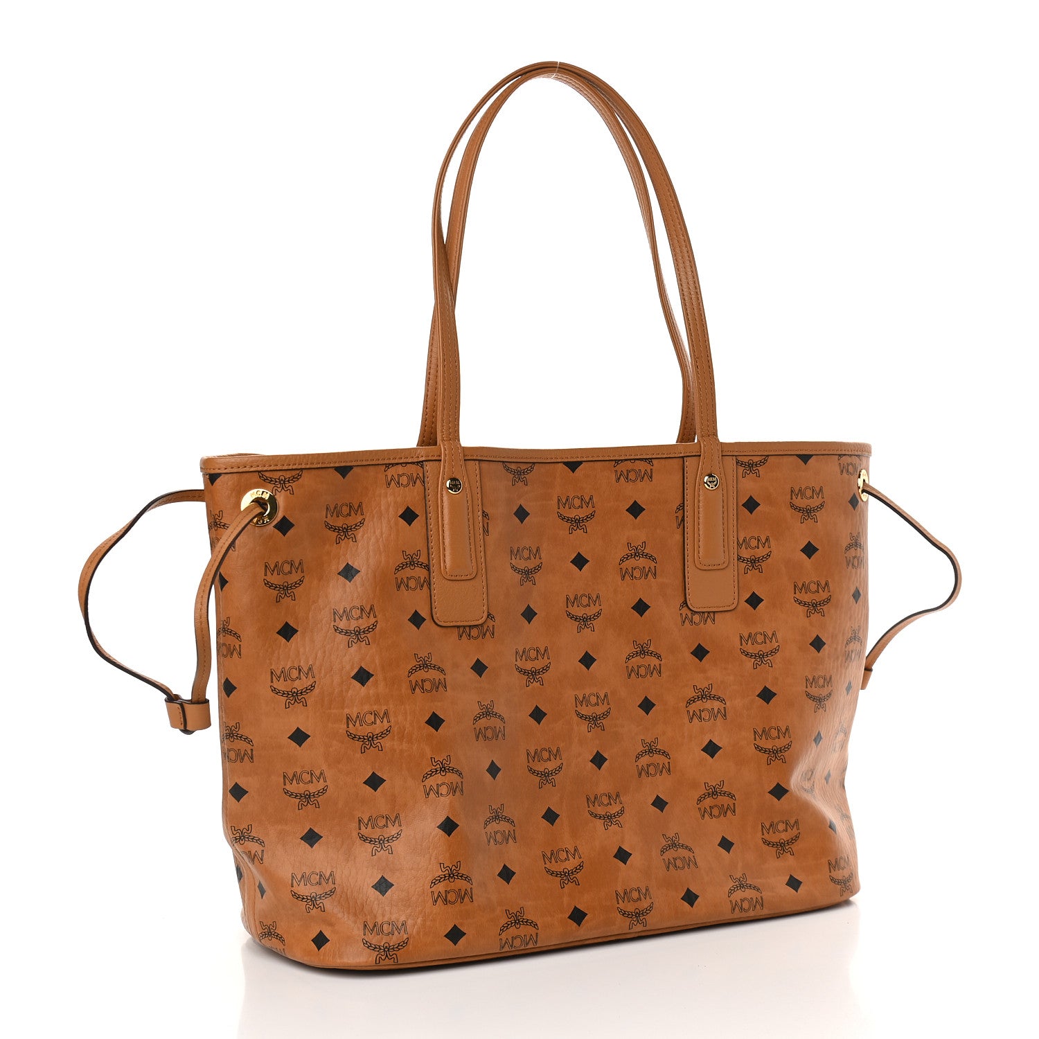 MCM Visetos Medium Liz Reversible Shopper Tote Cognac 4 of 13