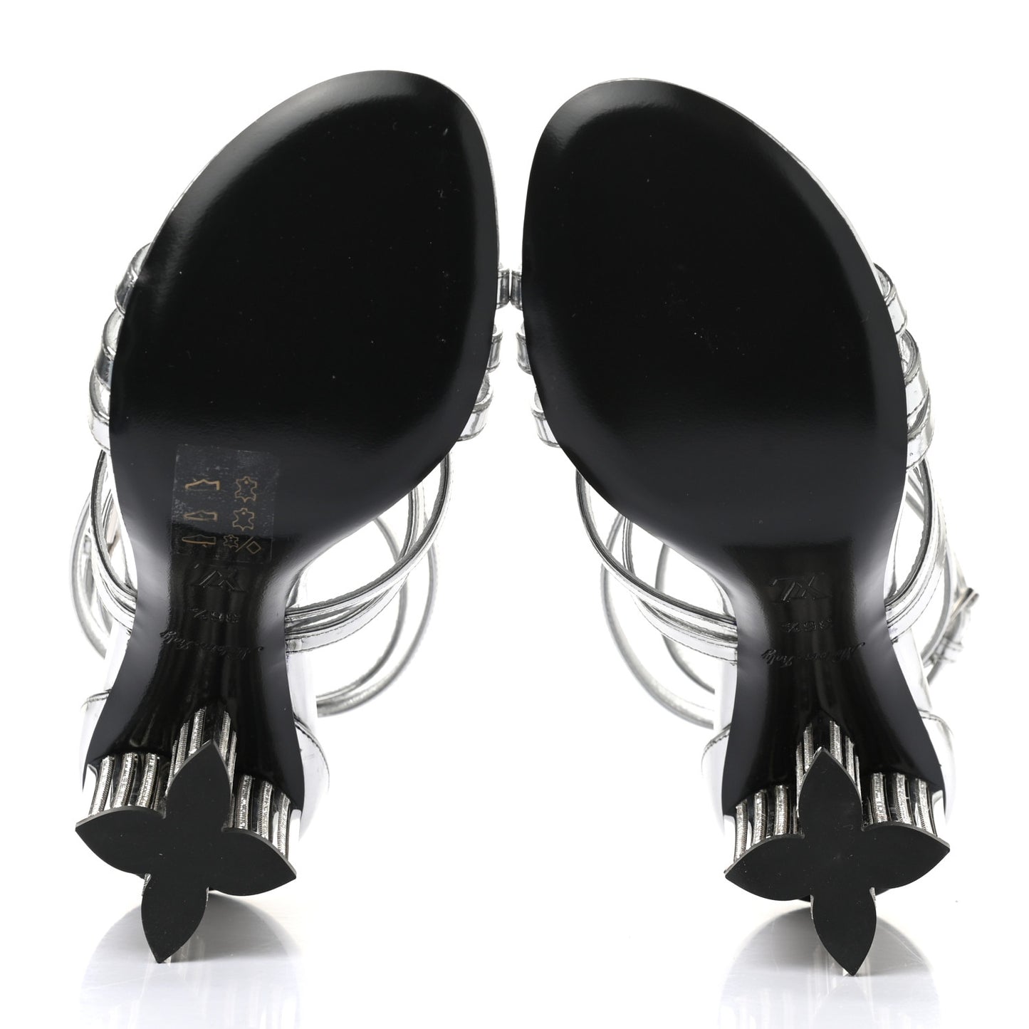 Metallic Patent Crystal Silhouette Criss Cross Sandals 35.5 Silver