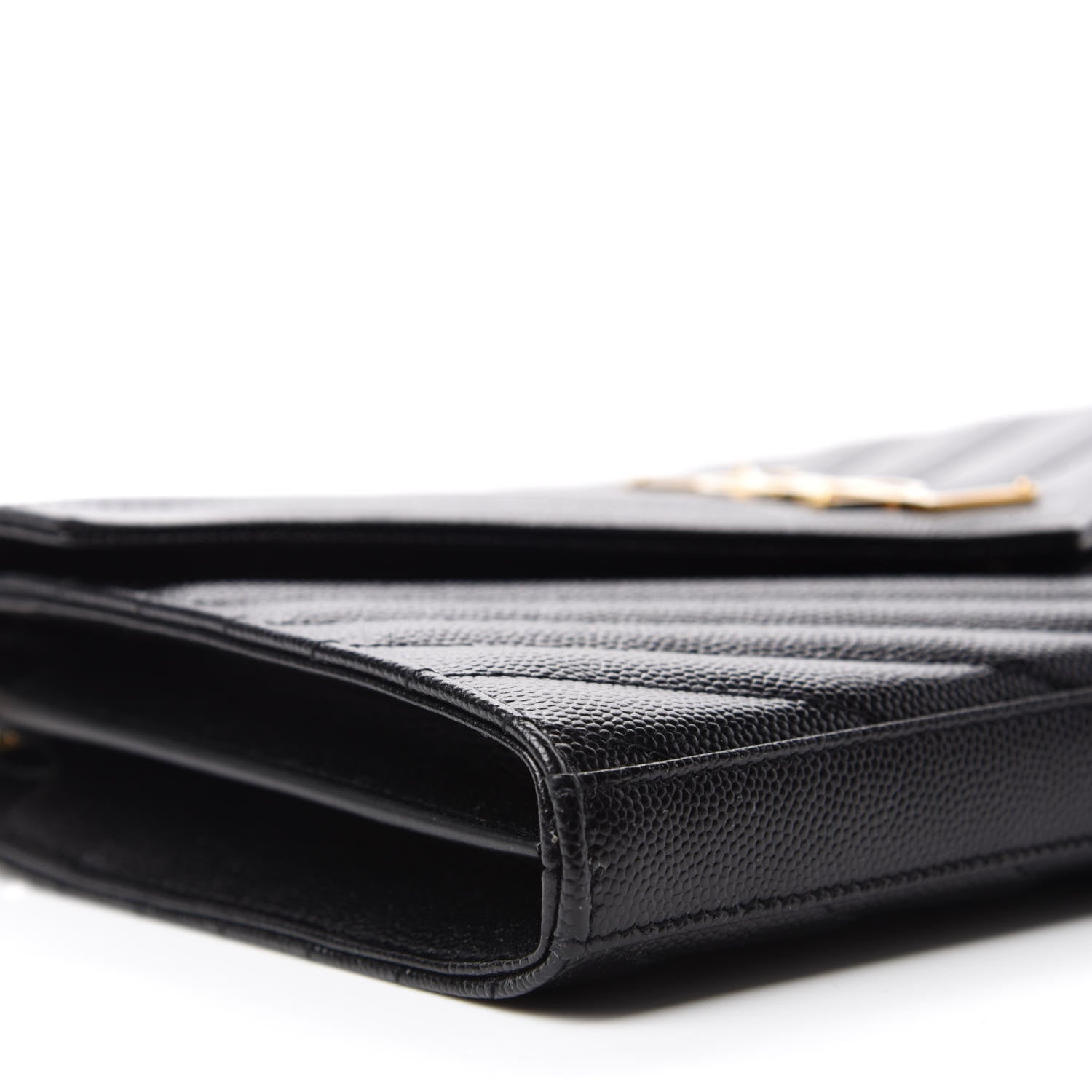 Saint Laurent Grain De Poudre Matelasse Chevron Monogram Chain Wallet Black 6 of 12