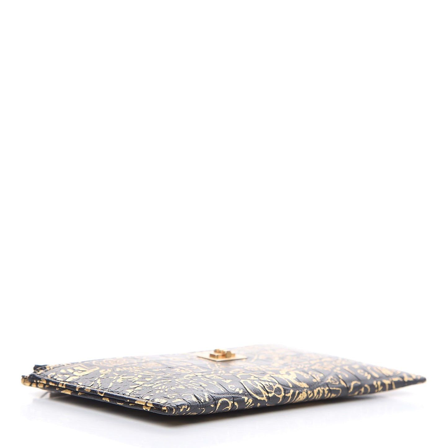 Calfskin Crocodile Embossed Graffiti 2.55 Cocodile Reissue Zip Pouch Black Gold