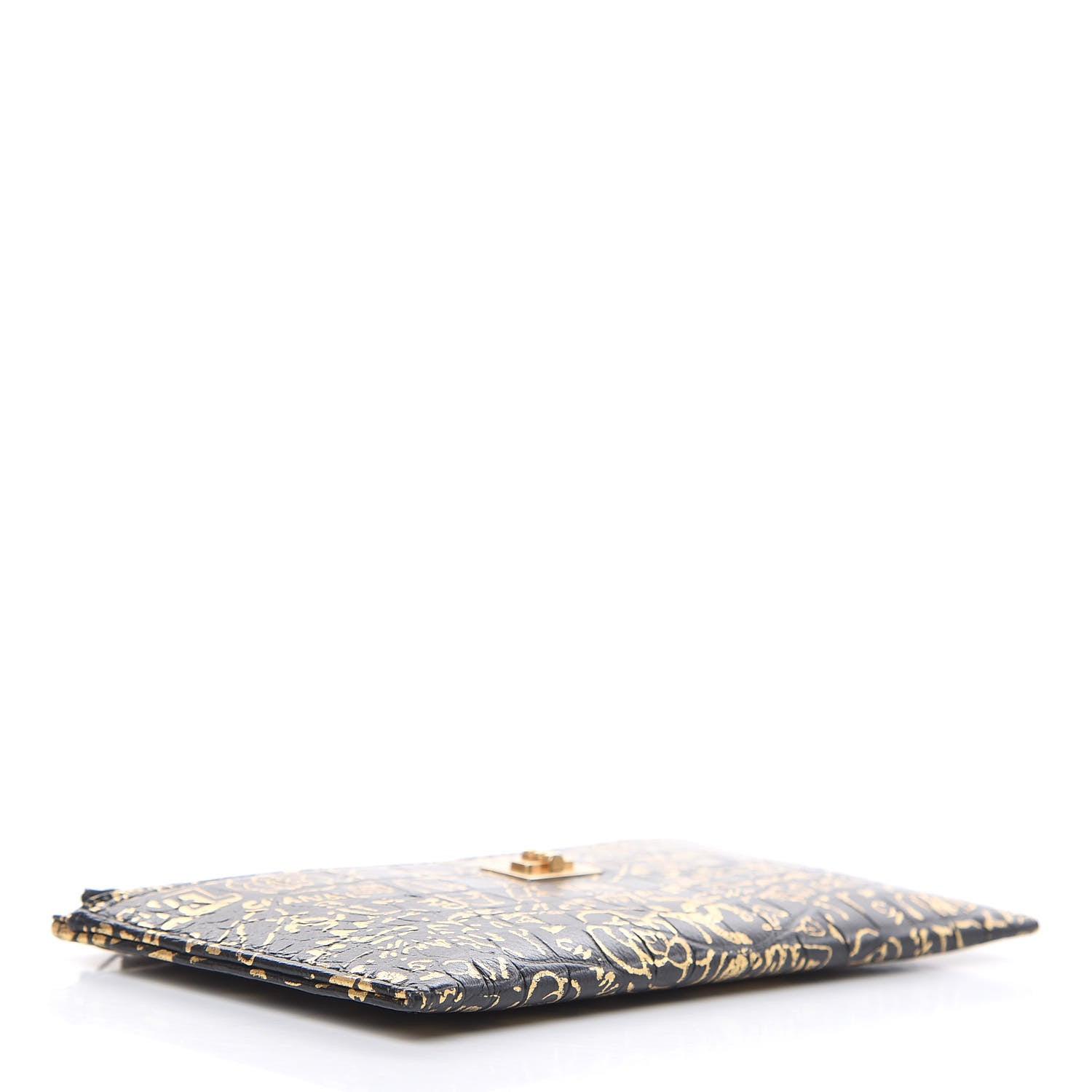 Chanel Calfskin Crocodile Embossed Graffiti 2.55 Cocodile Reissue Zip Pouch Black Gold 4 of 7