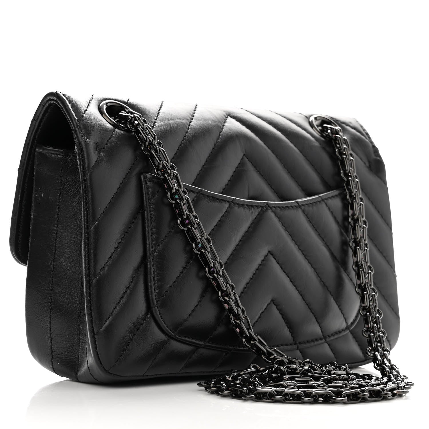 Chanel Aged Calfskin Chevron Quilted 2.55 Reissue Mini Flap So Black 3 of 13