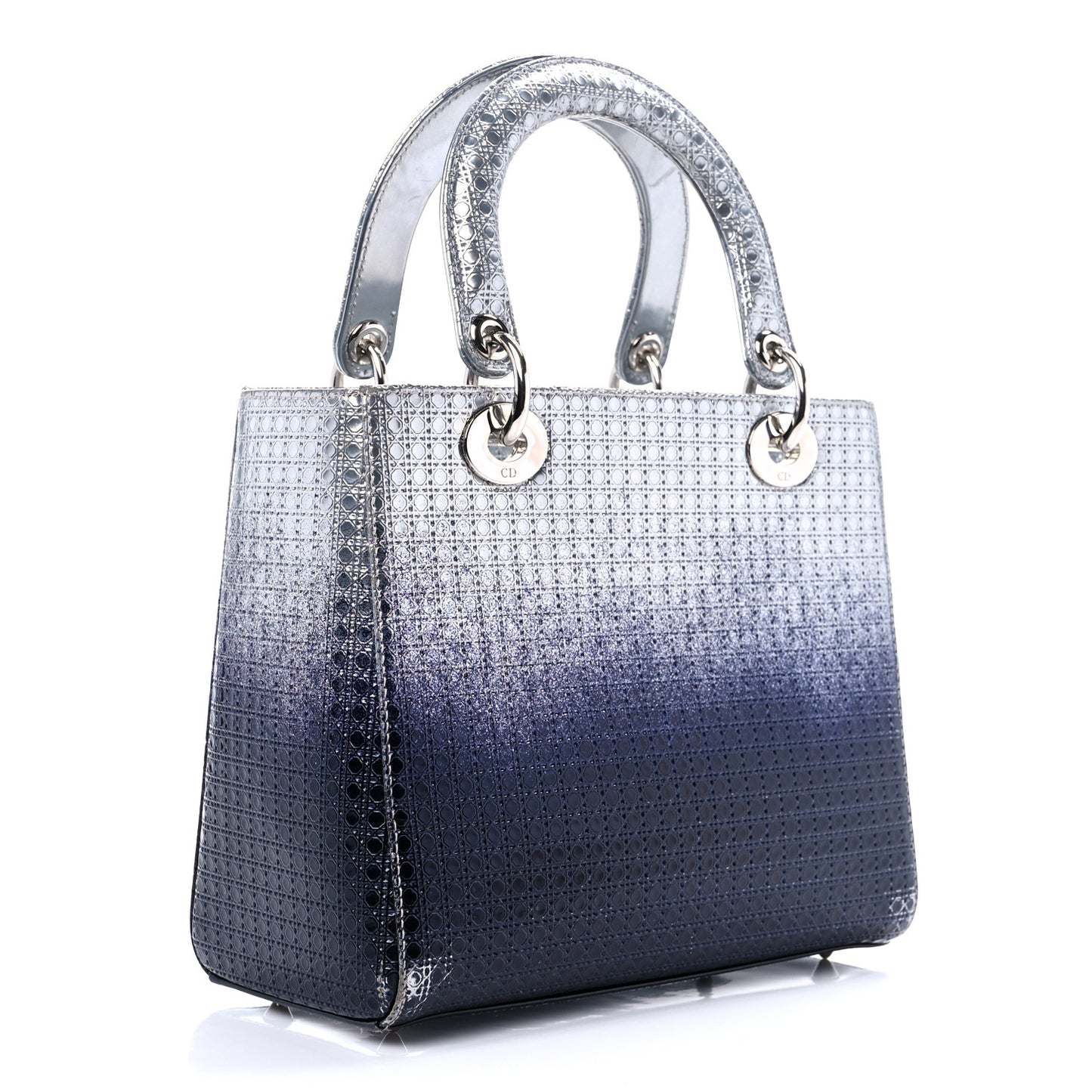 Metallic Patent Micro-Cannage Gradient Medium Lady Dior Silver Blue