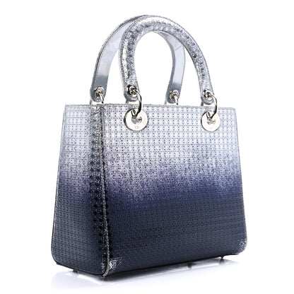 Christian Dior Metallic Patent Micro-Cannage Gradient Medium Lady Dior Silver Blue 2 of 17