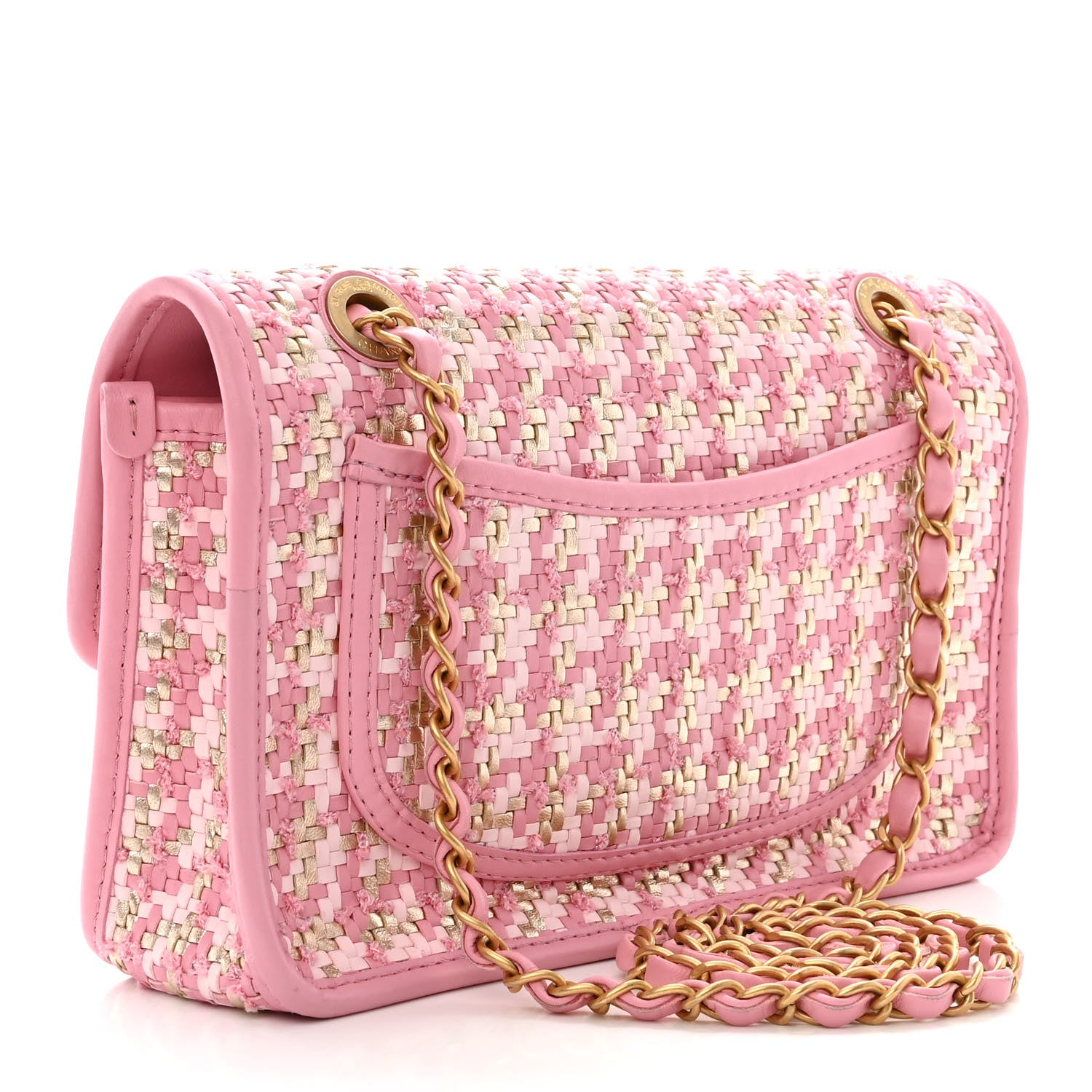 Chanel Metallic Lambskin Viscose Woven Flap Pink Gold 3 of 10