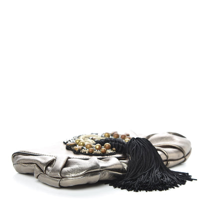 Gucci Metallic Calfskin Embellished Tassel Clutch Pewter 4 of 9