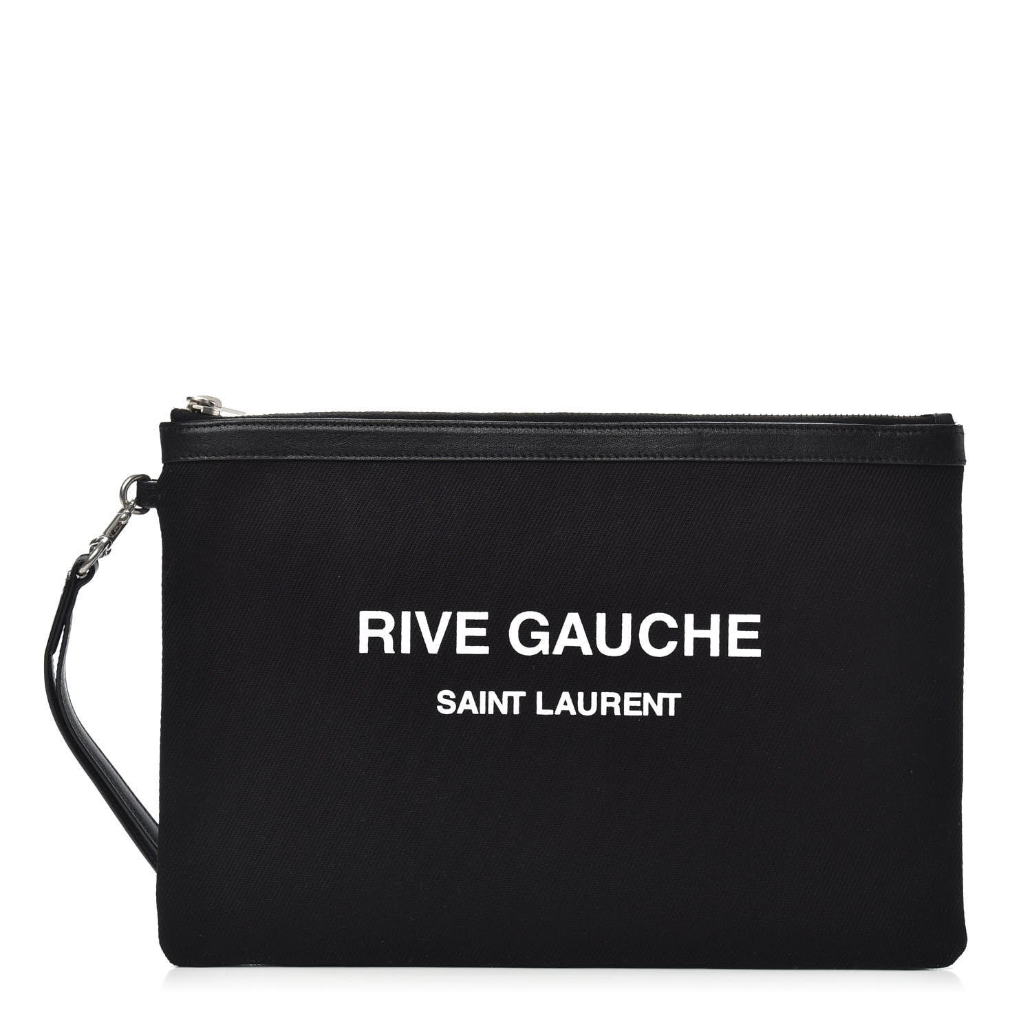 Saint Laurent Linen Canvas Rive Gouche Zipped Pouch Black 1 of 7