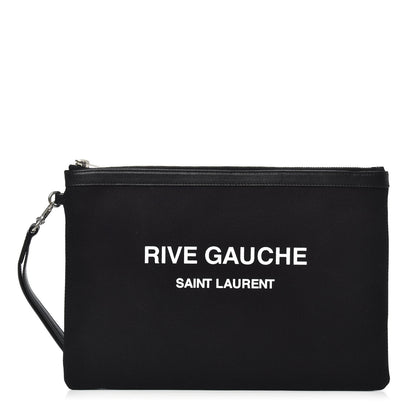 Saint Laurent Linen Canvas Rive Gouche Zipped Pouch Black 1 of 7