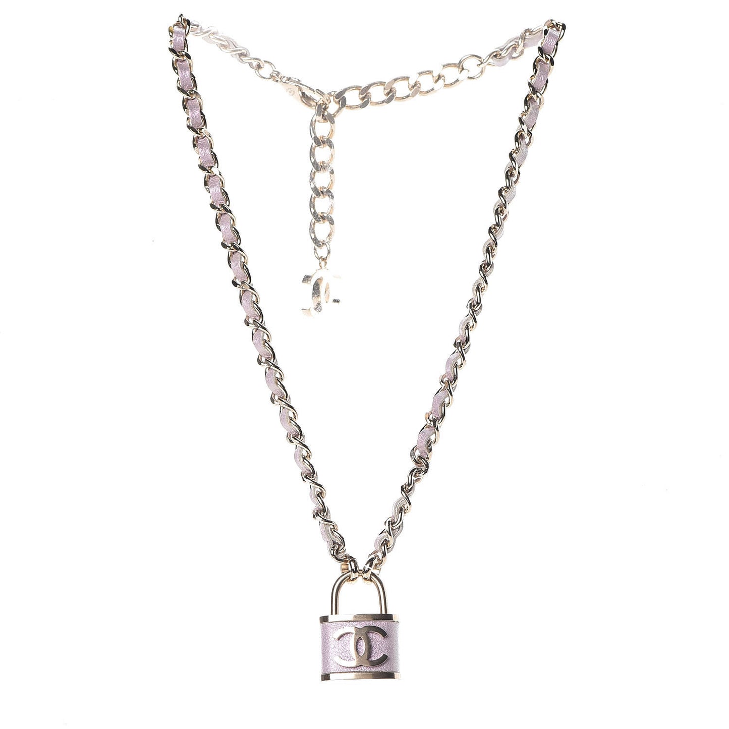 Metal Lambskin Lock Necklace Pink