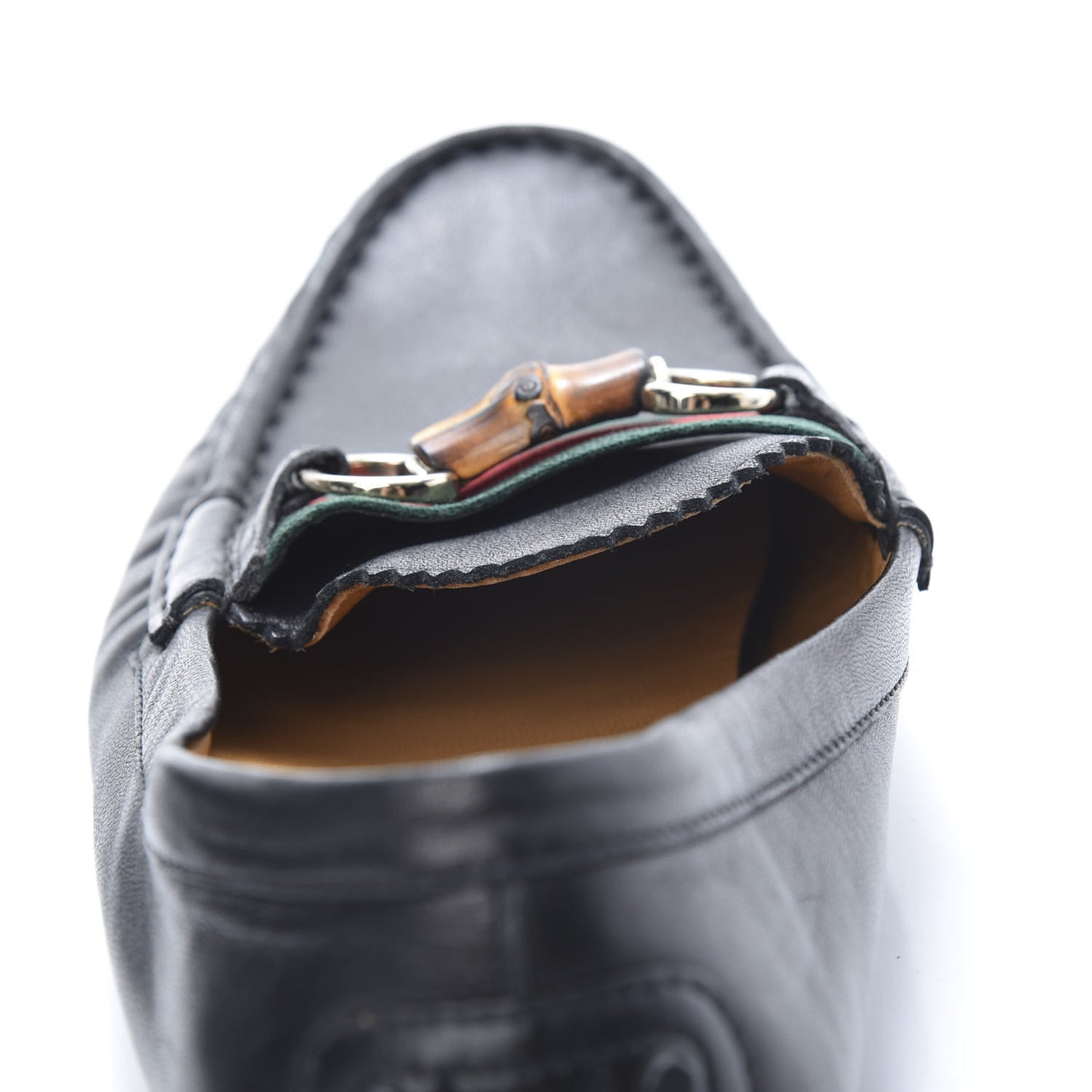 Calfskin Horsebit Web Bamboo Driving Loafers 39 Black