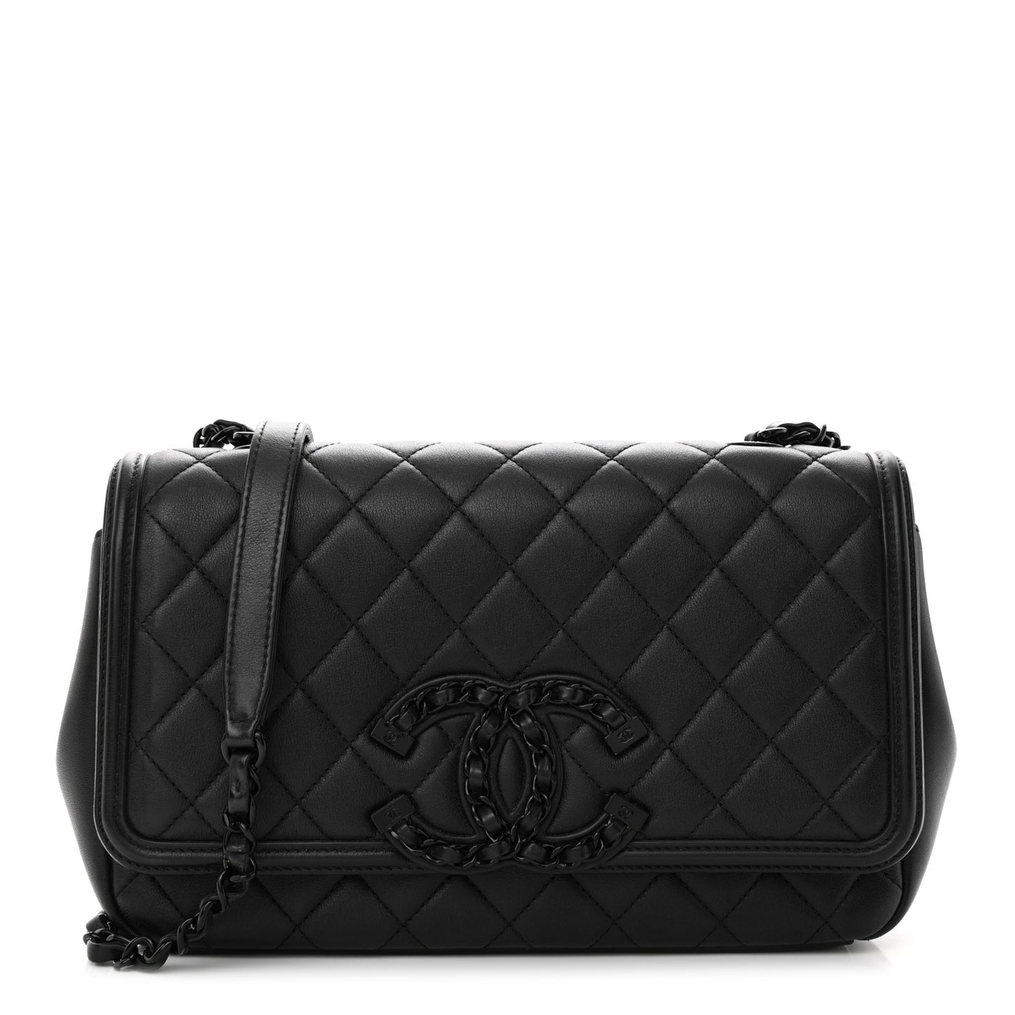 Lambskin Quilted Medium CC Filigree Flap Black
