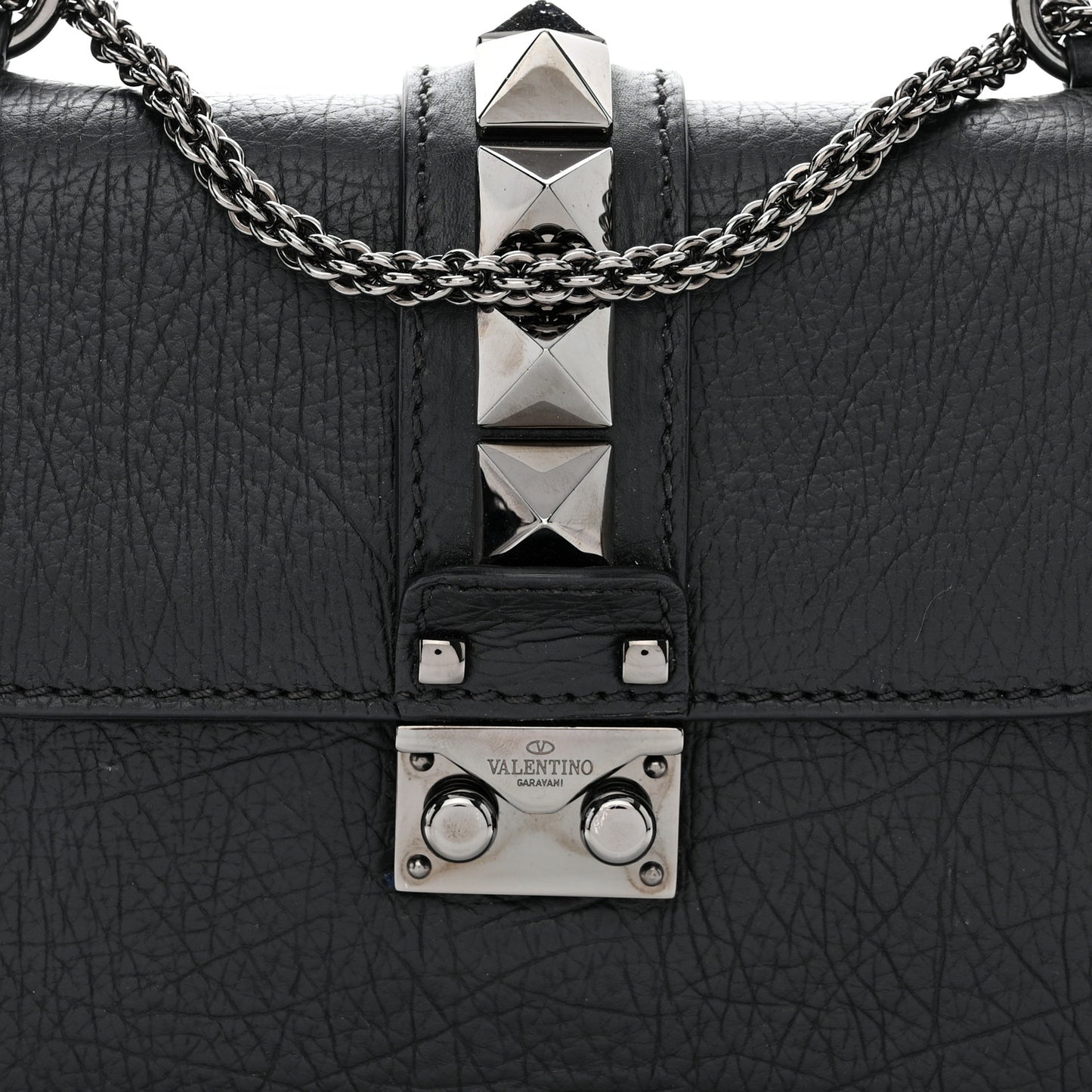 Vitello Small Glam Lock Rockstud Flap Black