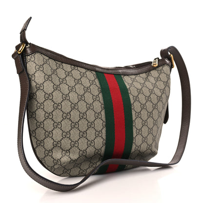 Gucci GG Supreme Monogram Textured Dollar Calfskin Web Small Ophidia Half Moon Hobo Beige Ebony New Acero 3 of 9