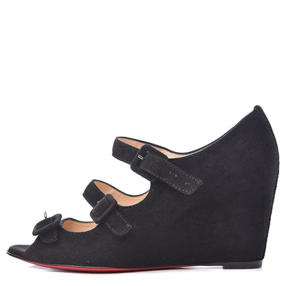 Christian Louboutin Veau Velours Janice 70 Open Toe Wedges 37 Black 1 of 8