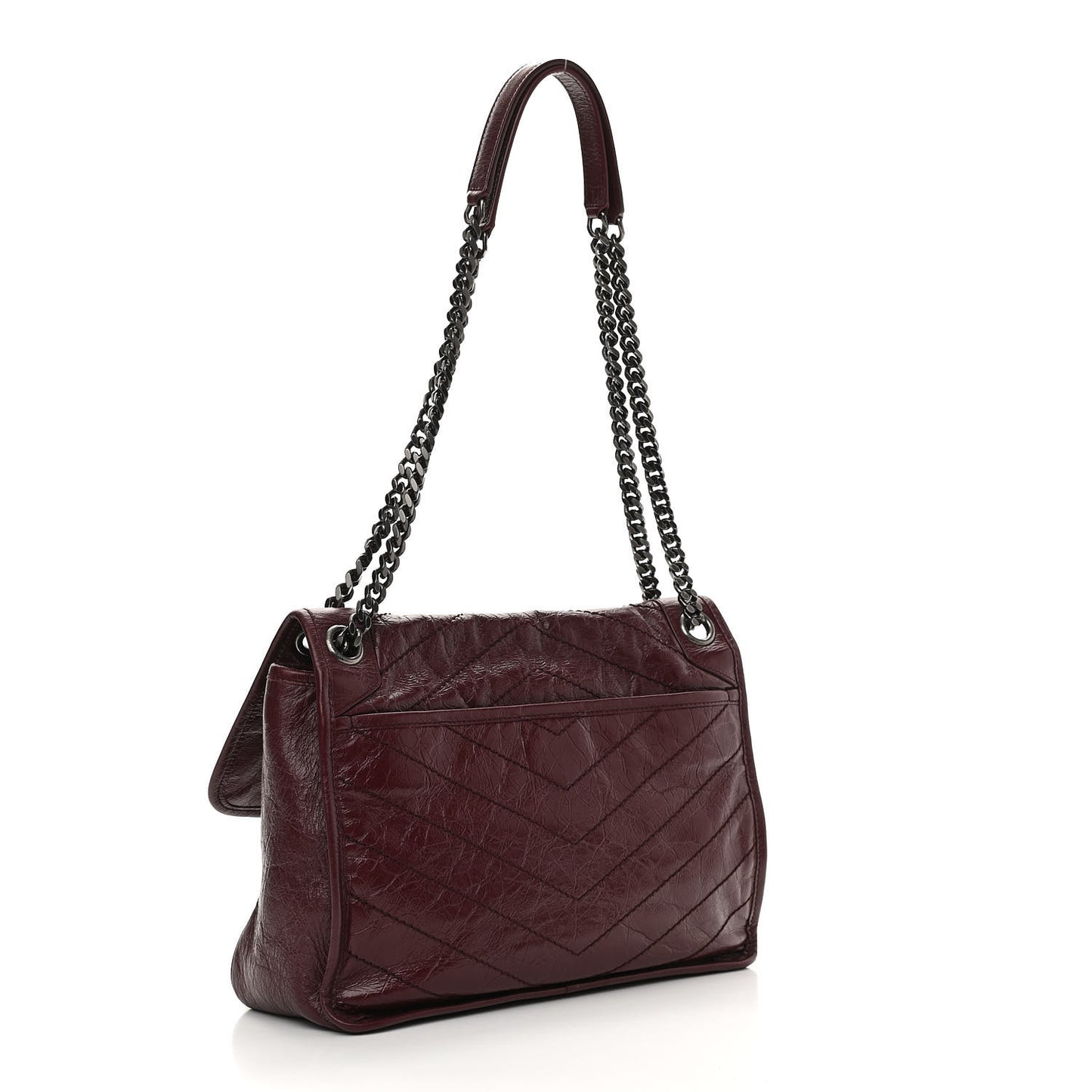 Crinkled Calfskin Matelasse Monogram Medium Niki Chain Satchel Burgundy