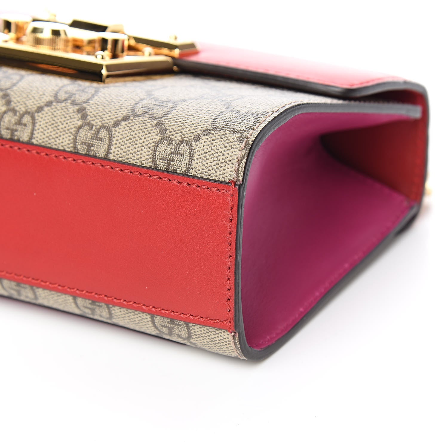 Gucci GG Supreme Monogram Calfskin Small Padlock Shoulder Bag Beige Hibiscus Red New Rosette 9 of 10
