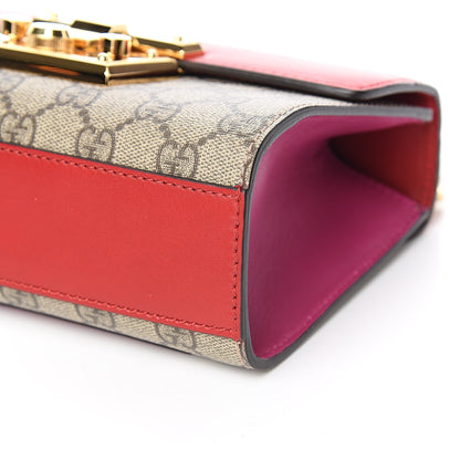 Gucci GG Supreme Monogram Calfskin Small Padlock Shoulder Bag Beige Hibiscus Red New Rosette 9 of 10