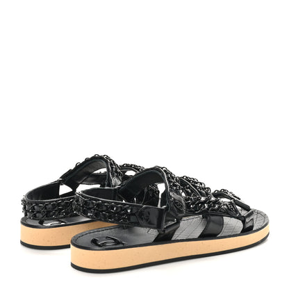 Chanel Laminated Goatskin Chain Sandals 37 Black 5 of 9