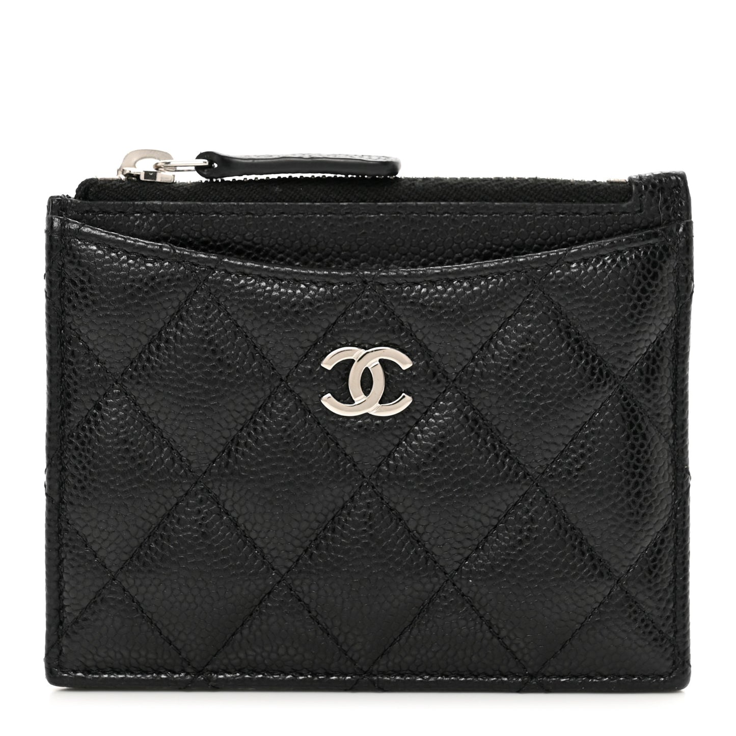 Caviar Quilted CC Zip Card Holder Black