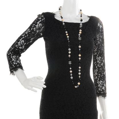 Chanel Pearl Crystal CC Beaded Long Necklace Silver 2 of 5