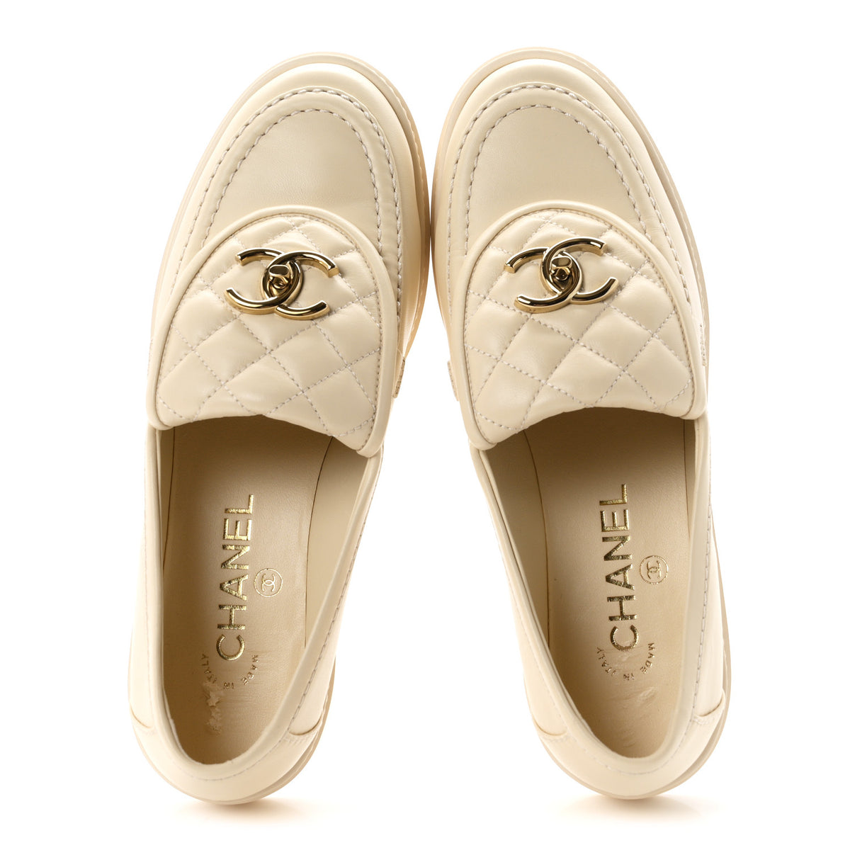 Chanel Lambskin Quilted CC Turnlock Loafers 37 Beige 2 of 9