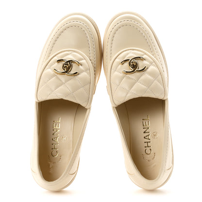 Chanel Lambskin Quilted CC Turnlock Loafers 37 Beige 2 of 9
