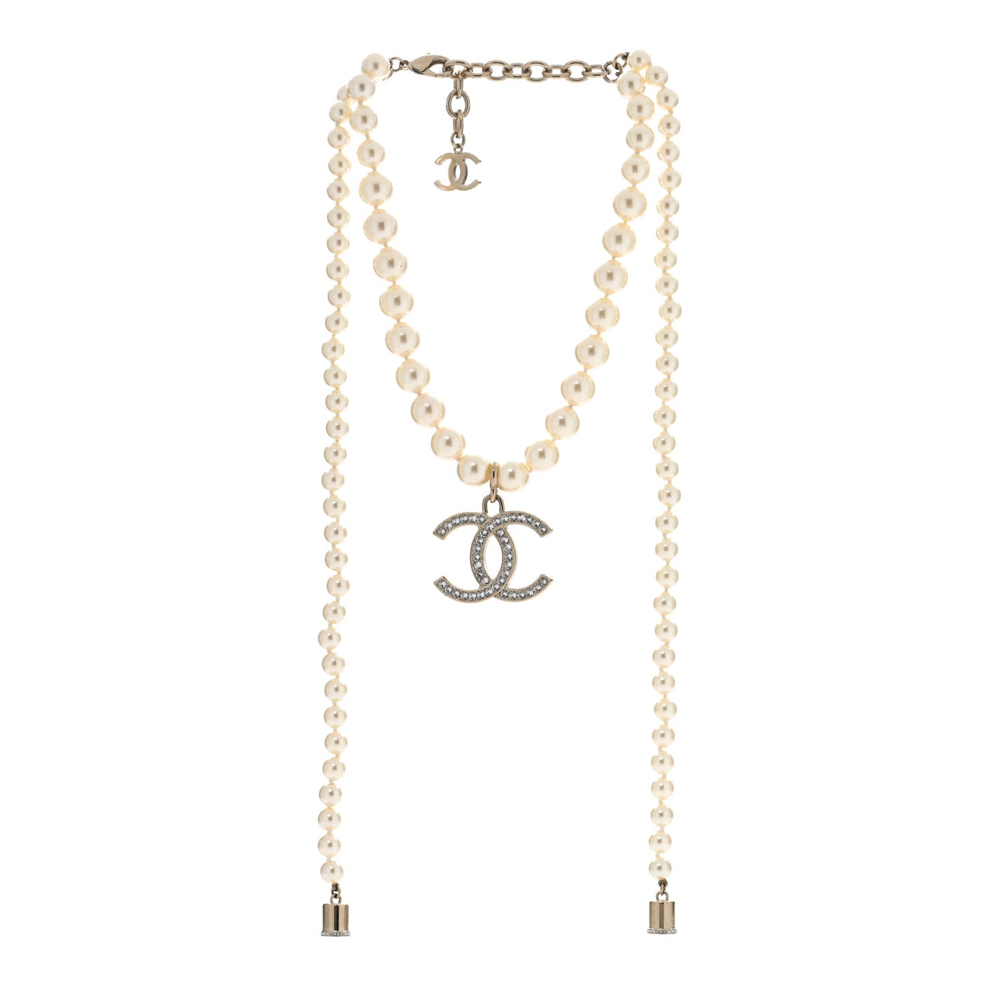 Pearl Crystal CC Airpods Necklace Gold