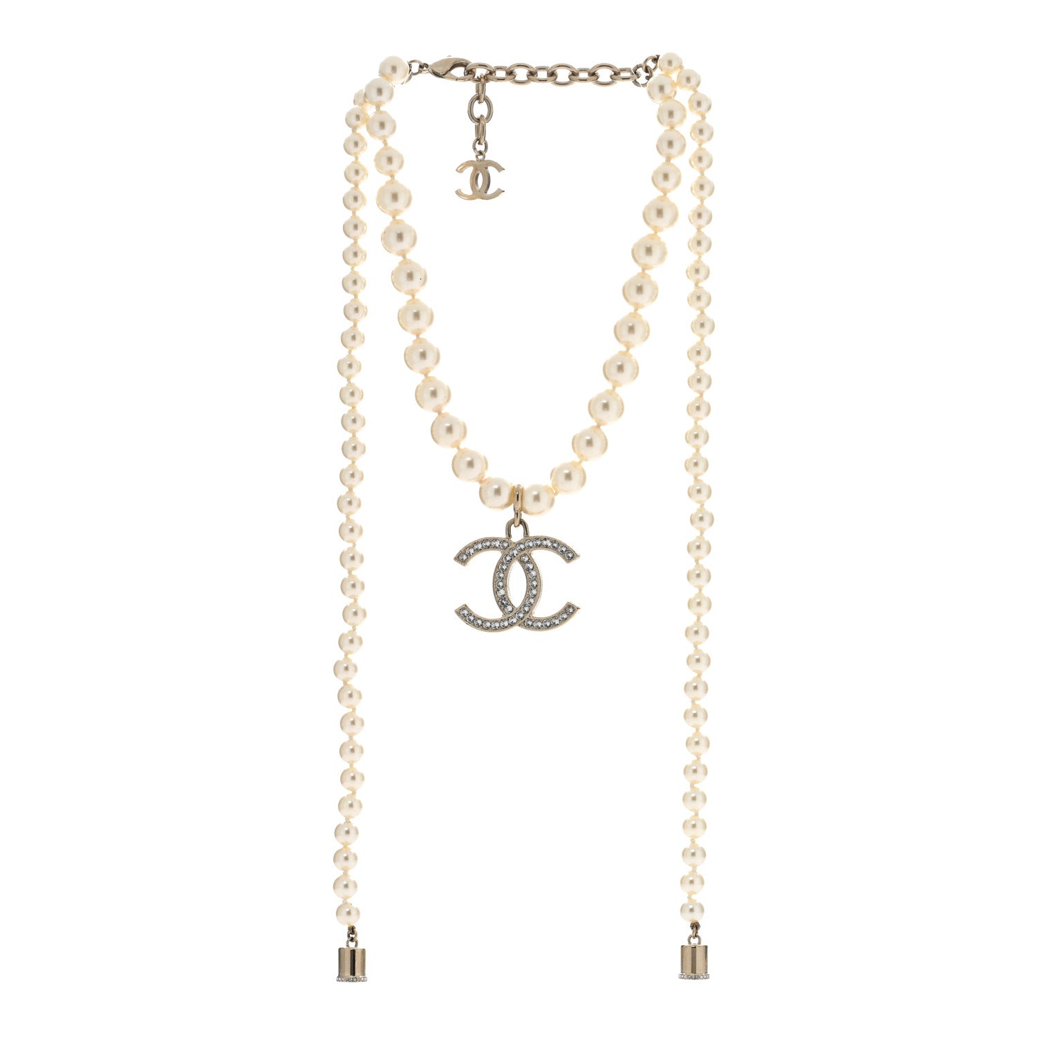 Chanel Pearl Crystal CC Airpods Necklace Gold 2 of 5