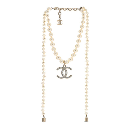 Chanel Pearl Crystal CC Airpods Necklace Gold 2 of 5
