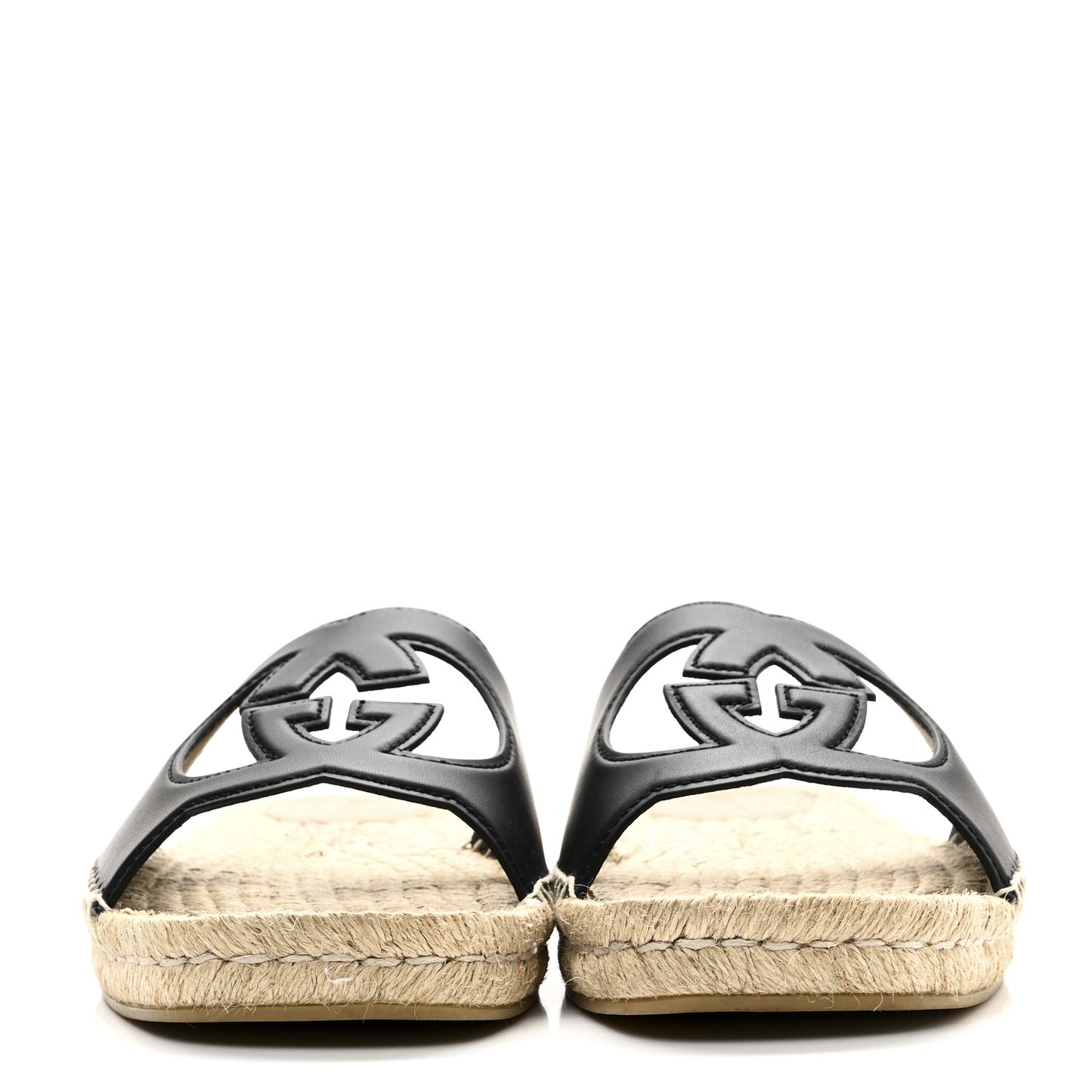 Cosmos Softy Calfskin Espadrille Mens Interlocking G Cut Out Slide Sandals 10 Black