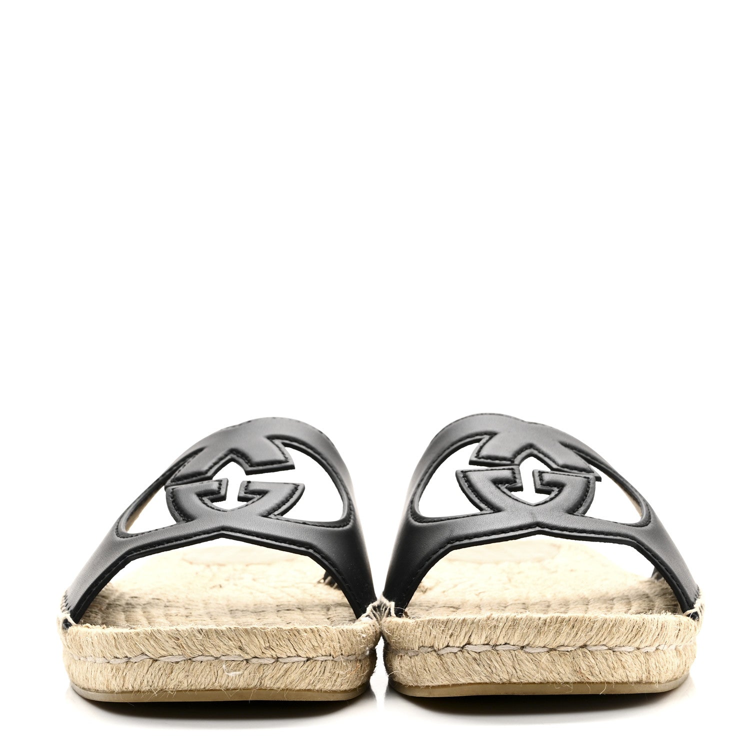 Gucci Cosmos Softy Calfskin Espadrille Mens Interlocking G Cut Out Slide Sandals 10 Black 3 of 10