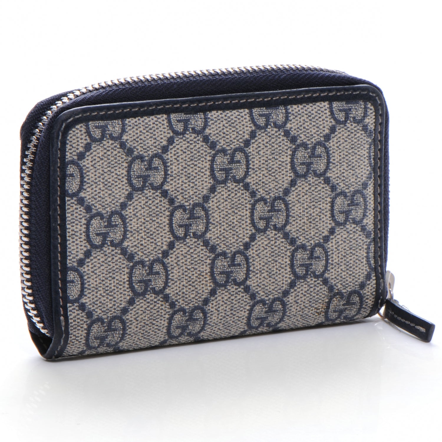 Gucci GG Supreme Monogram Calfskin Compact Wallet Beige Blue 3 of 7