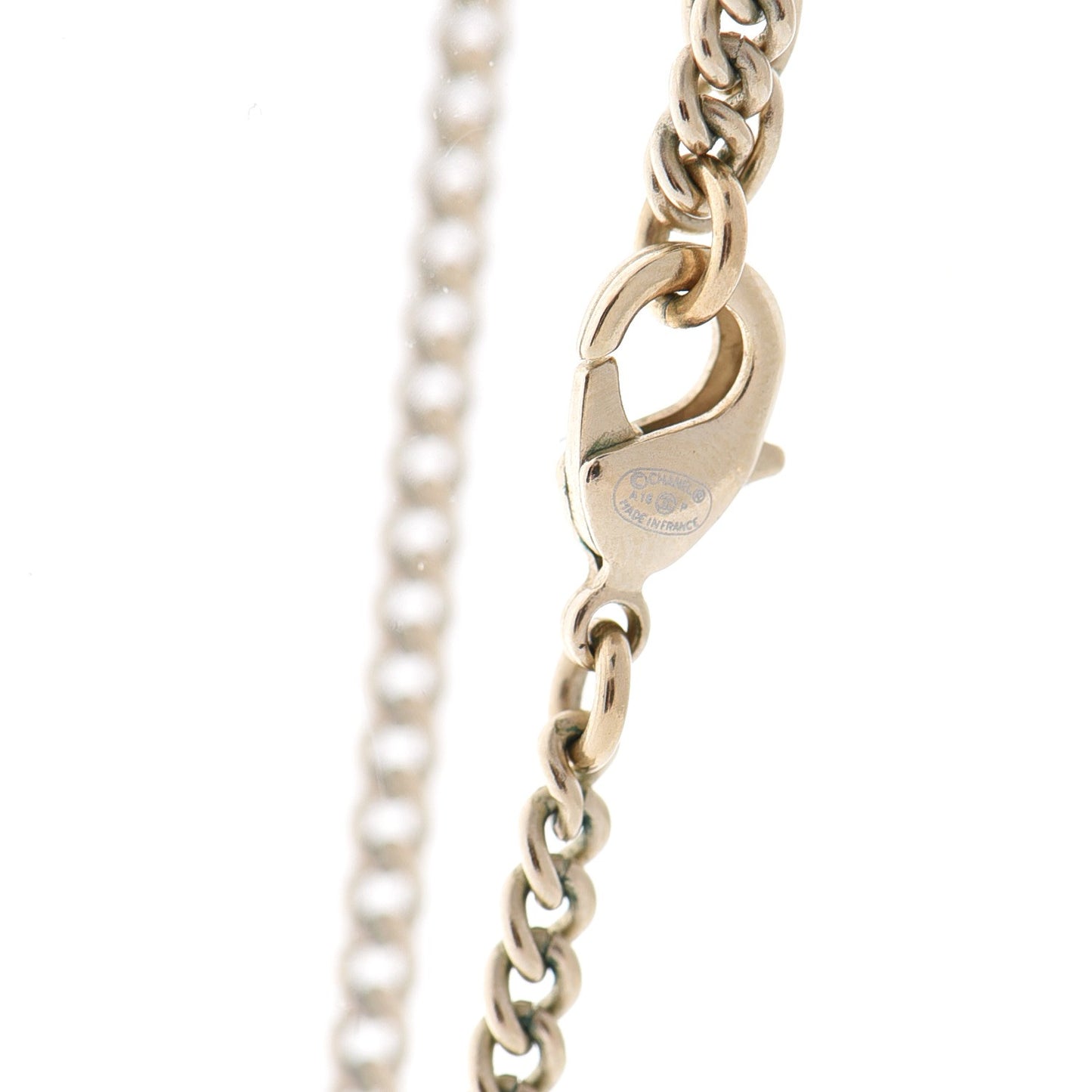 Crystal Pearl CC Medallion Necklace Light Gold