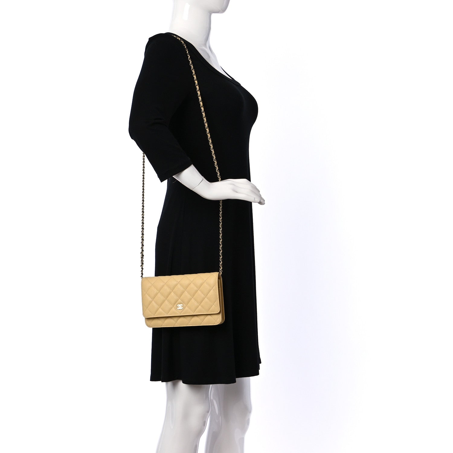 Chanel Caviar Quilted Wallet on Chain WOC Yellow 2 of 11