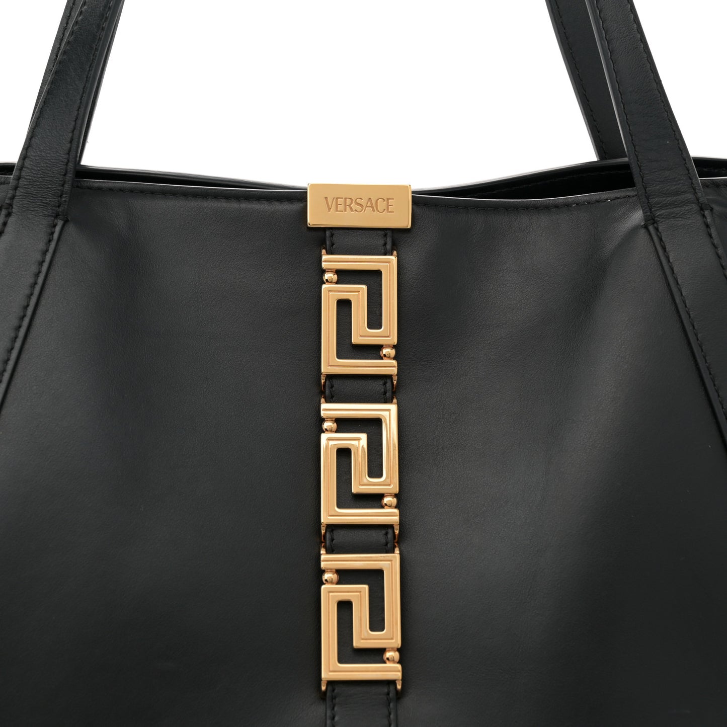 Calfskin Greca Goddess Tote Bag Black