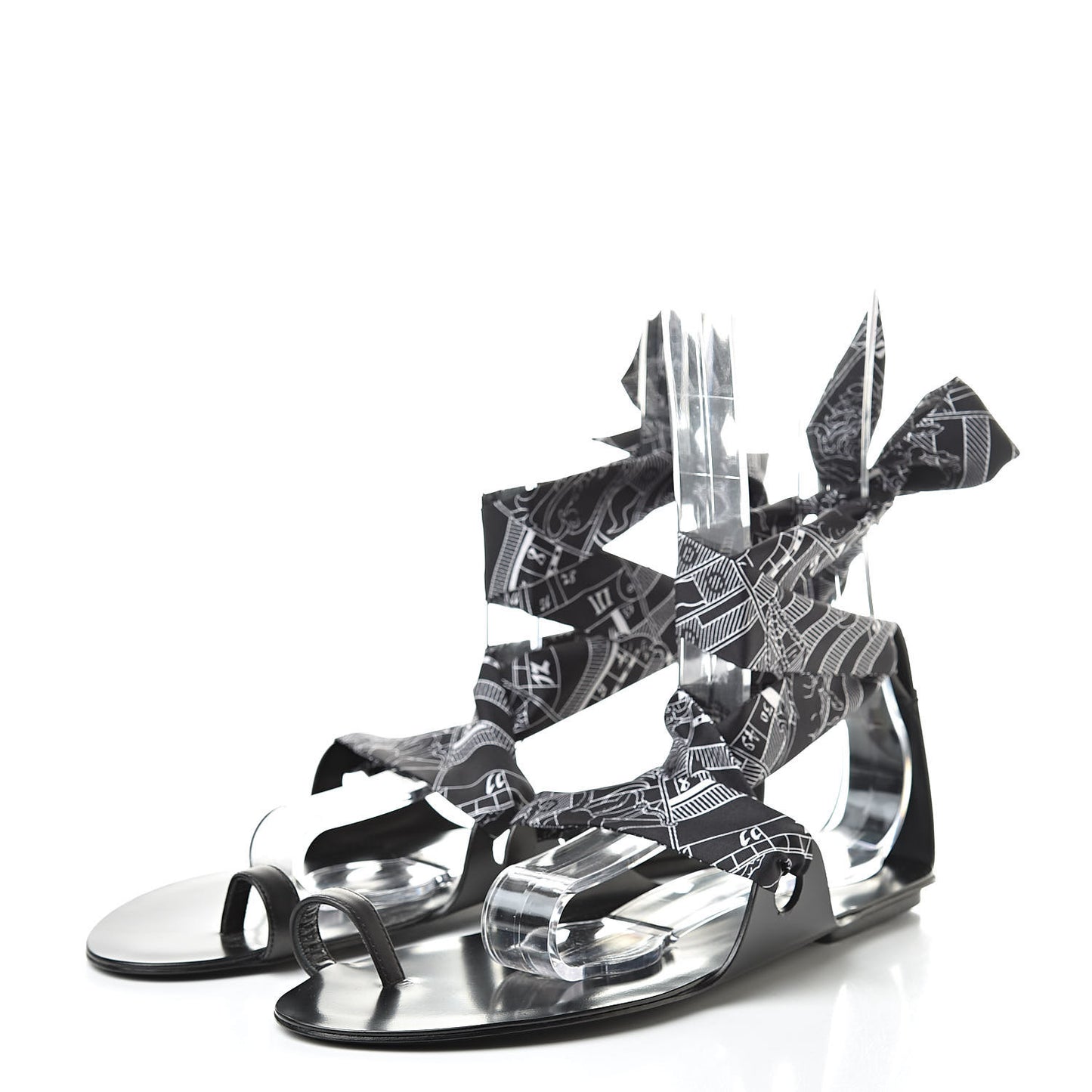 Calfskin Silk Torsade Sandals 40 Black