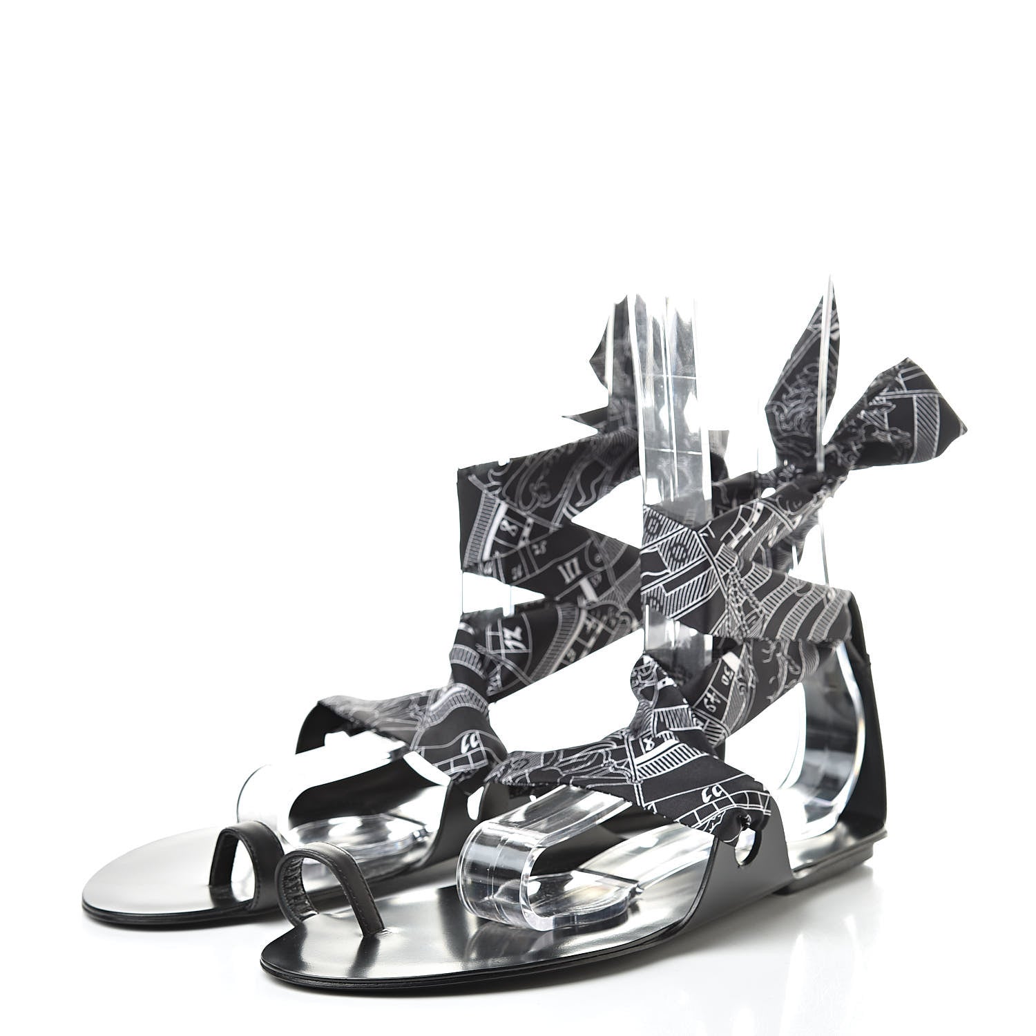 Hermes Calfskin Silk Torsade Sandals 40 Black 3 of 8