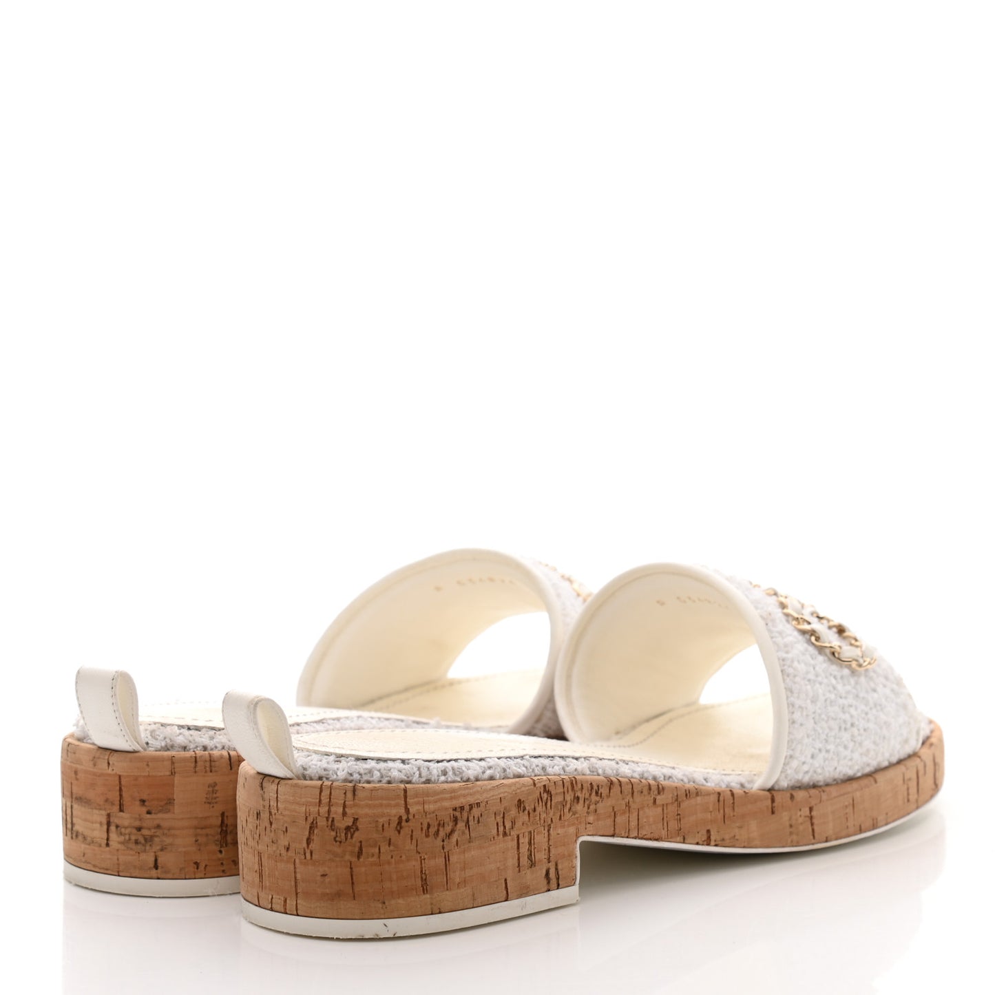 Tweed Cork CC Chain Mule Sandal 40.5 White