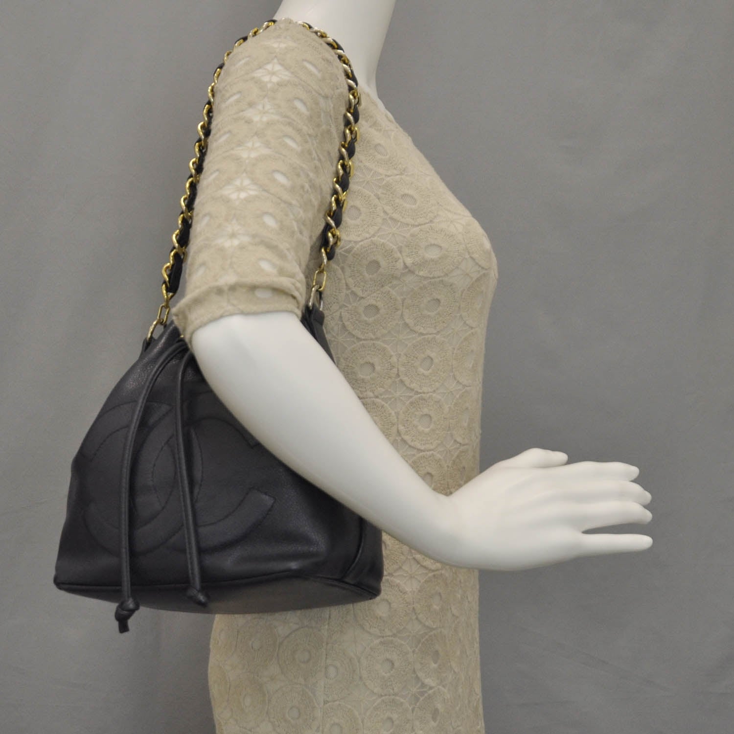 Chanel Caviar CC Drawstring Bag Navy Blue 2 of 8