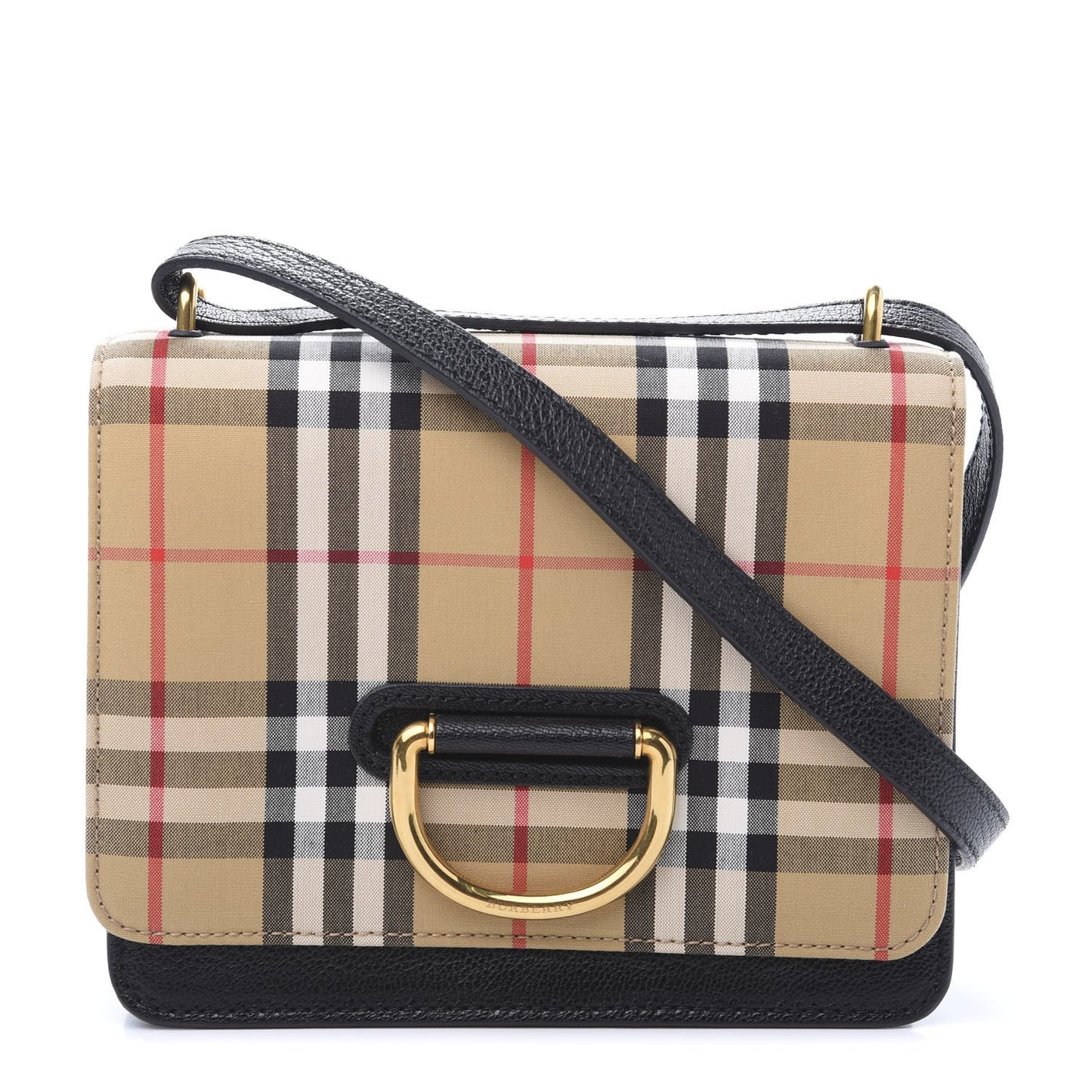 Goatskin Cotton Canvas Vintage Check Small D-Ring Bag Black Antique Yellow