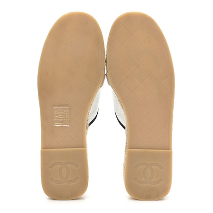 Chanel Crumpled Goatskin CC Espadrille Mules 35 White Black 5 of 10