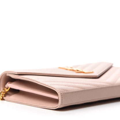 Saint Laurent Grain De Poudre Matelasse Chevron Monogram Chain Wallet Pale Blush 6 of 12