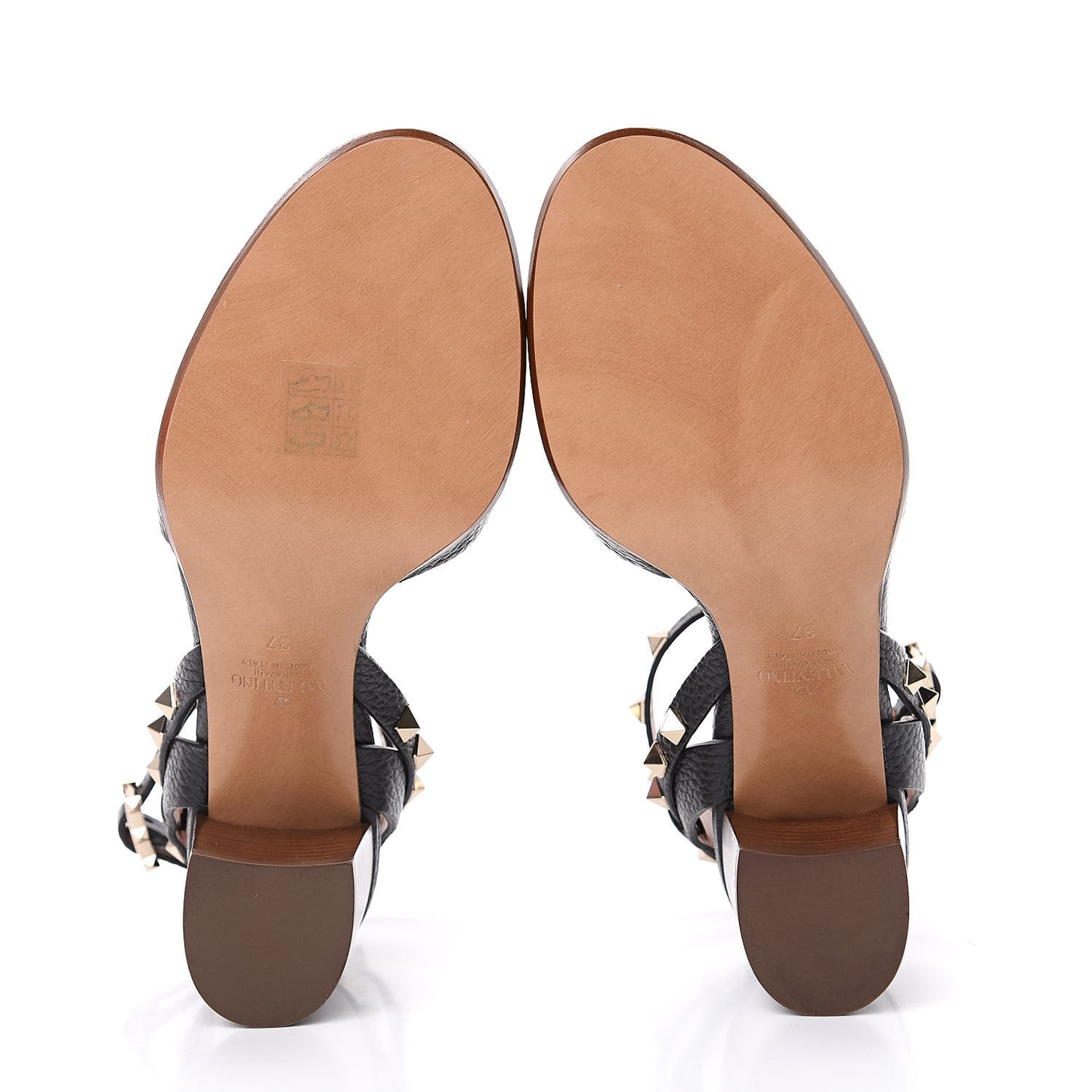 Pebbled Calfskin Rockstud Ankle Strap 60mm Sandals 37 Black Light Cuir