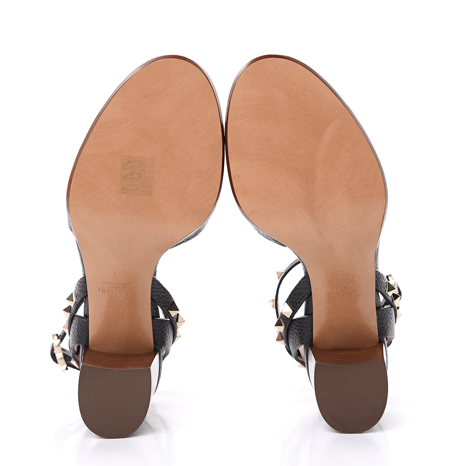 Valentino Garavani Pebbled Calfskin Rockstud Ankle Strap 60mm Sandals 37 Black Light Cuir 5 of 8