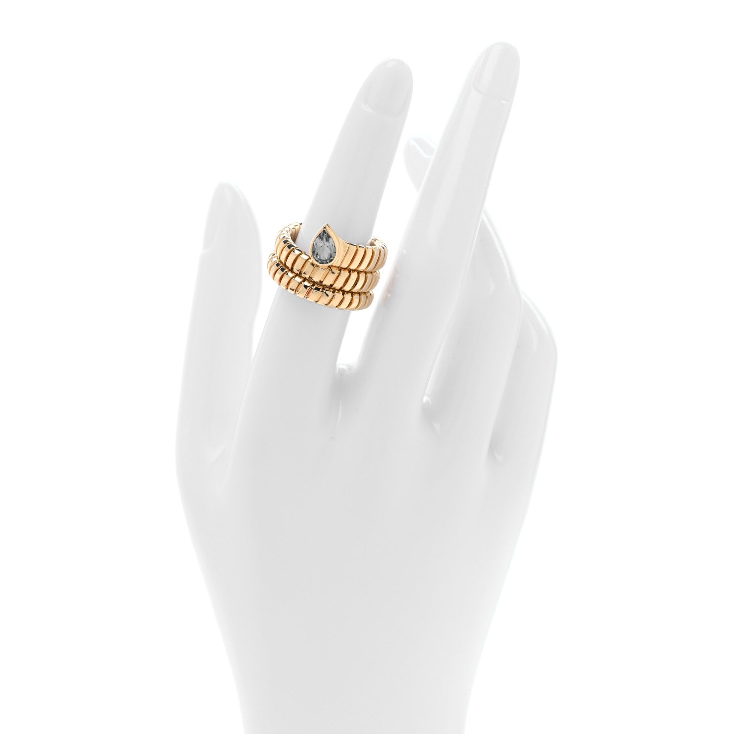 Bulgari 18K Yellow Gold Blue Topaz Tubogas Ring 53 6.5 2 of 4